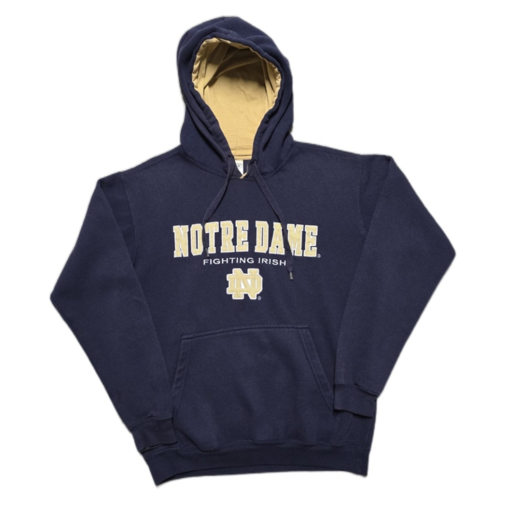 90s Vintage Notre Dame Fighting Irish Hoodie Sweatshirt Mens S Blue Embroidered